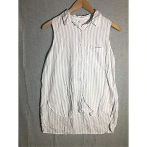 Womens Beachlunchlounge Sleeveless Tank Top Button Blue White Striped